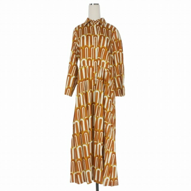【中古】オデー ODEEH 総柄刷り上げる ロングシャツワンピース 御召しもの 長袖 36 点火装置赤銅色 2164-35151 国内定め事 レディース 【ベクター 古着】 260608