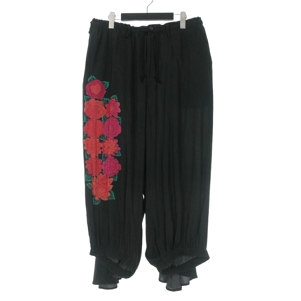 【中古】ヨウジヤマモト YOHJI YAMAMOTO 写し物 1987S/S 御花刷り上げる 広広としたズボン下 スラックス 3 黒いこと 黒 HH-P28-275  メンズ 【ベクター 古着】 260607