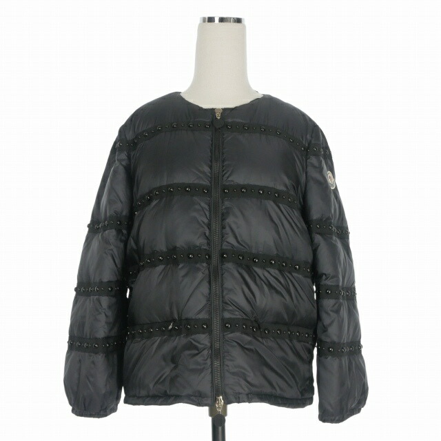 【中古】モンクレール MONCLER HINAKO スタッズ ノーカラーダウンジャケット ブルゾン 1 ブラック 黒 131-09S-46321-05 国内正規 レディース 【ベクトル 古着】 260706|VECTOR×Refine