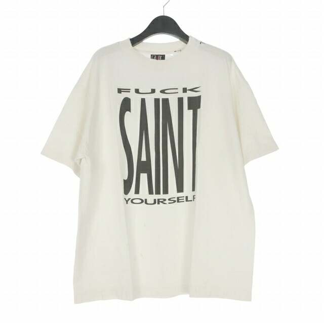 【中古】未使用品 セントマイケル SAINTMICHAEL 25SS SS TEE SAINT YOURSELF ロゴプリントTシャツ カットソー 半袖 L ホワイト 白 SM-HR8-0000-020 メンズ 【ベクトル 古着】 260615|VECTOR×Refine
