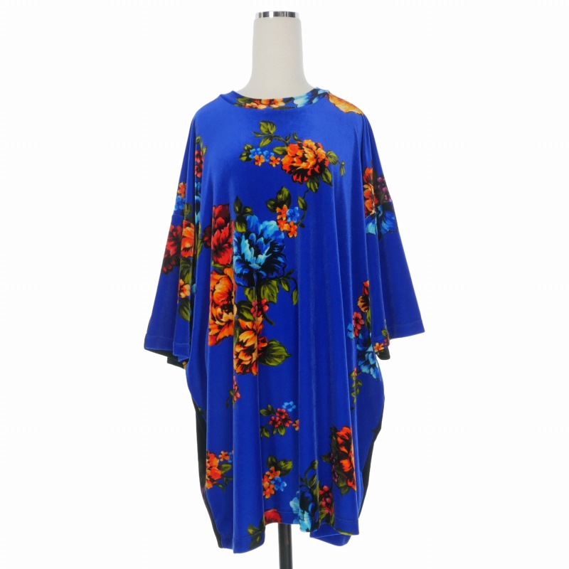 【中古】ヴェトモン VETEMENT 花柄 クルーネック ベロアカットソー Tシャツ オーバーサイズ 半袖 ブルー/ブラック UE54TR580F レディース 【ベクトル 古着】 260622|VECTOR×Refine