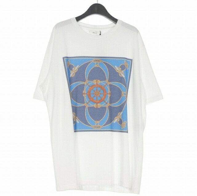 【中古】未使用品 バリー BALLY Scarf-Print Cotton T-Shirt プリントデザイン クルーネック Tシャツ カットソー 半袖 XXL ホワイト 白 6306410 国内正規 メンズ 【ベクトル 古着】 260626｜VECTOR&times;Refine