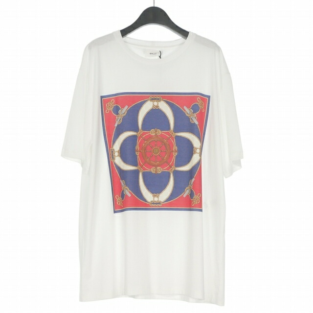 【中古】未使用品 バリー BALLY Scarf-Print Cotton T-Shirt プリントデザイン クルーネック Tシャツ カットソー 半袖 XXL ホワイト 白 6307045 国内正規 メンズ 【ベクトル 古着】 260626|VECTOR×Refine