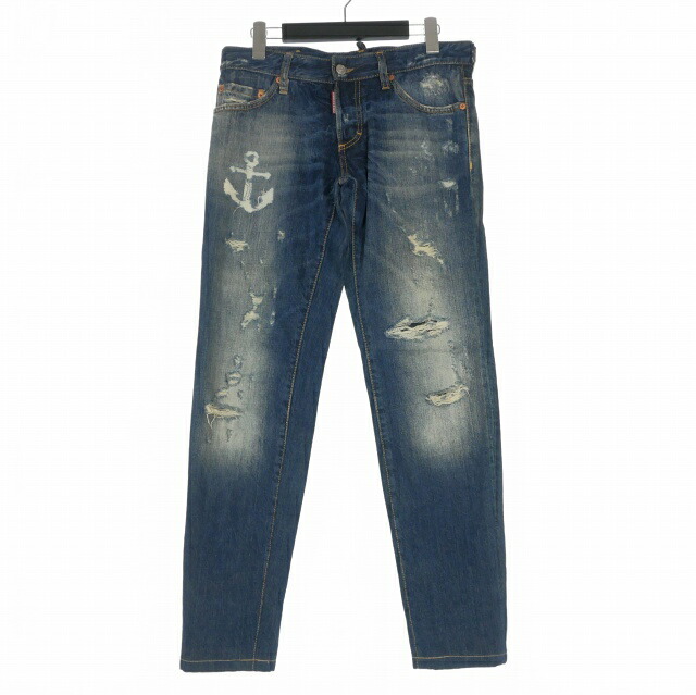 【中古】ディースクエアード DSQUARED2 13SS ダメージ加工 スキニーデニムパンツ ジーンズ 44 インディゴ S71LA0664 国内正規 メンズ 【ベクトル 古着】 260707｜VECTOR&times;Refine