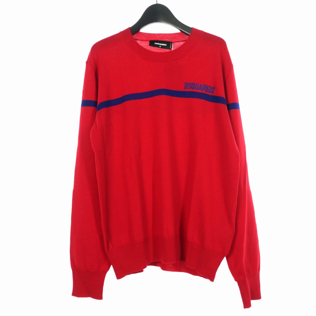 【中古】ディースクエアード DSQUARED2 セーター プルオーバー クールネック ロゴ M レッド ブルー S71HA1159 国内正規 メンズ 【ベクトル 古着】 240620｜VECTOR&times;Refine