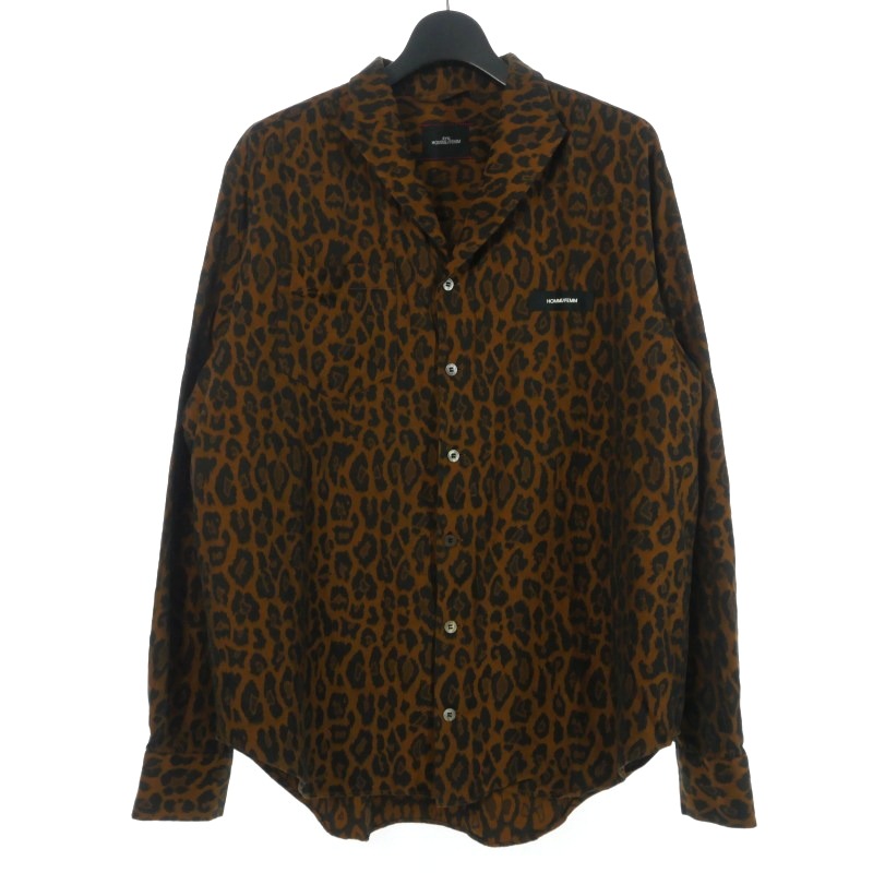 【中古】シュウオム/フェム SYU.HOMME/FEMM 19AW ITALIAN COLLAR SHIRTS シャツ 長袖 レオパード ヒョウ柄 2 ブラウン H19aｗ-06 メンズ 【ベクトル 古着】 250509