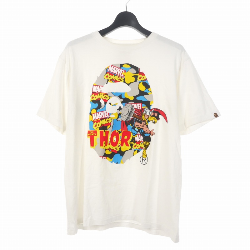 【中古】アベイシングエイプ A BATHING APE MARVEL CAMO MIGHTY THOR TEE マーベル マイティソー Tシャツ 半袖 L 白 ホワイト メンズ 【ベクトル 古着】 250809