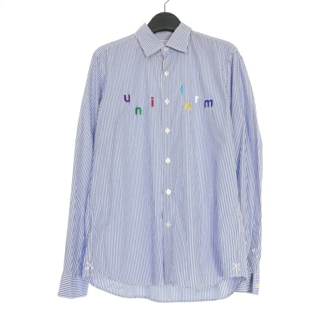 【中古】ユニフォームエクスペリメント uniform experiment 19SS ストライプ 刺繍 シャツ ドレスシャツ 長袖 1 ブルー 青 UE-190035 メンズ 【ベクトル 古着】 250911