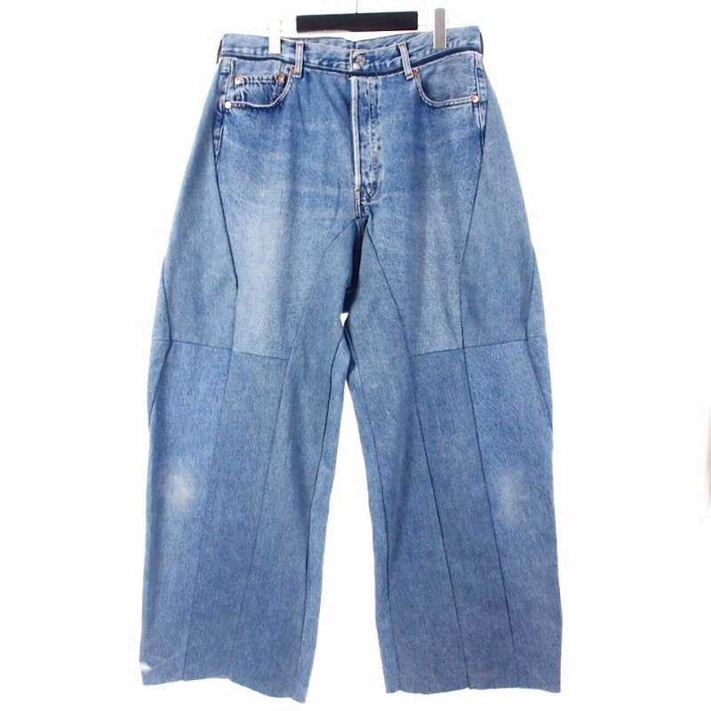 リメイク デニム ショーツ 古着 再構築 再構築】古着 リメイクデニムパンツ フェードブラック フレア