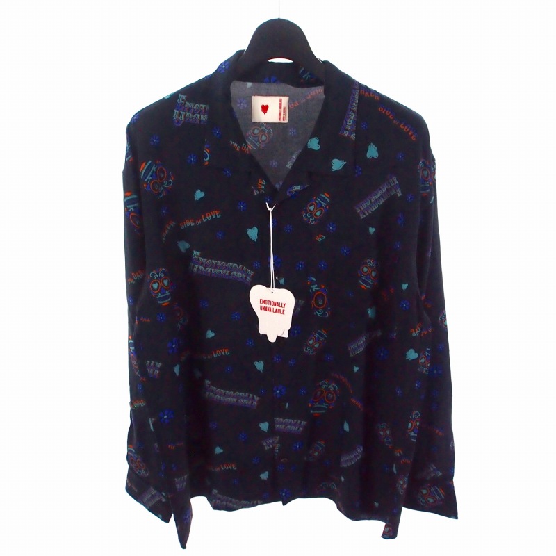【中古】未当て嵌める品 エモーショナリーアンアベイラブル EMOTIONALLY UNAVAILABLE EU ALOHA SHIRTS プルオーバー 長袖 L 黒いこと 黒 メンズ 【ベクター 古着】 251206