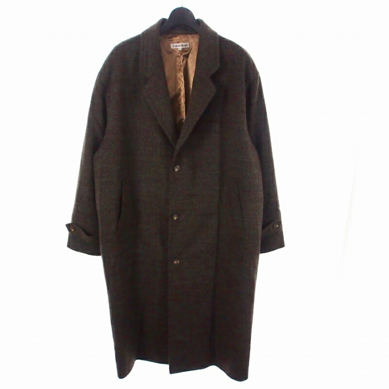 カルバンクライン　極美品　メンズウールチェスターコート　ロング　茶色　36 カルバンクライン 極美品 メンズウールチェスターコート ロング 茶色
