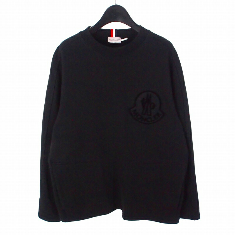 【中古】モンクレール MONCLER MAGLIA GIROCOLLO ロゴワッペン ポケット付き クルーネックスウェット トレーナー 長袖 XXL ブラック 黒 D2091803530 メンズ 【ベクトル 古着】 251222