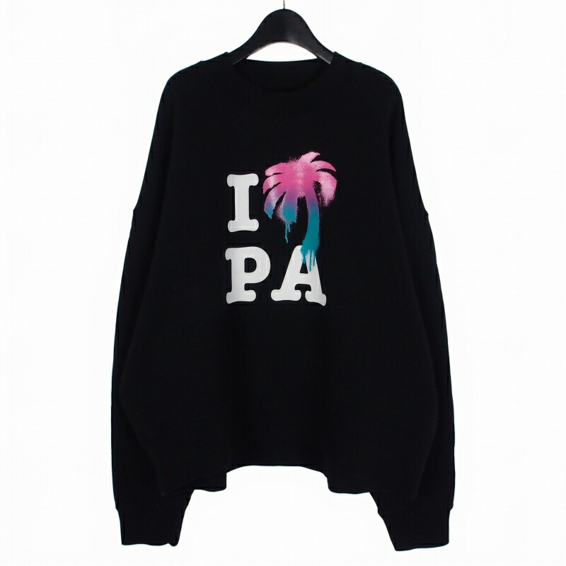 【中古】未当て嵌める品 パームエンジェルス PALM ANGELS 23SS I LOVE PA CREW 流汗 調教師 L 黒いこと 黒 PMBA026S23FLE0021084 メンズ 【ベクター 古着】 260202