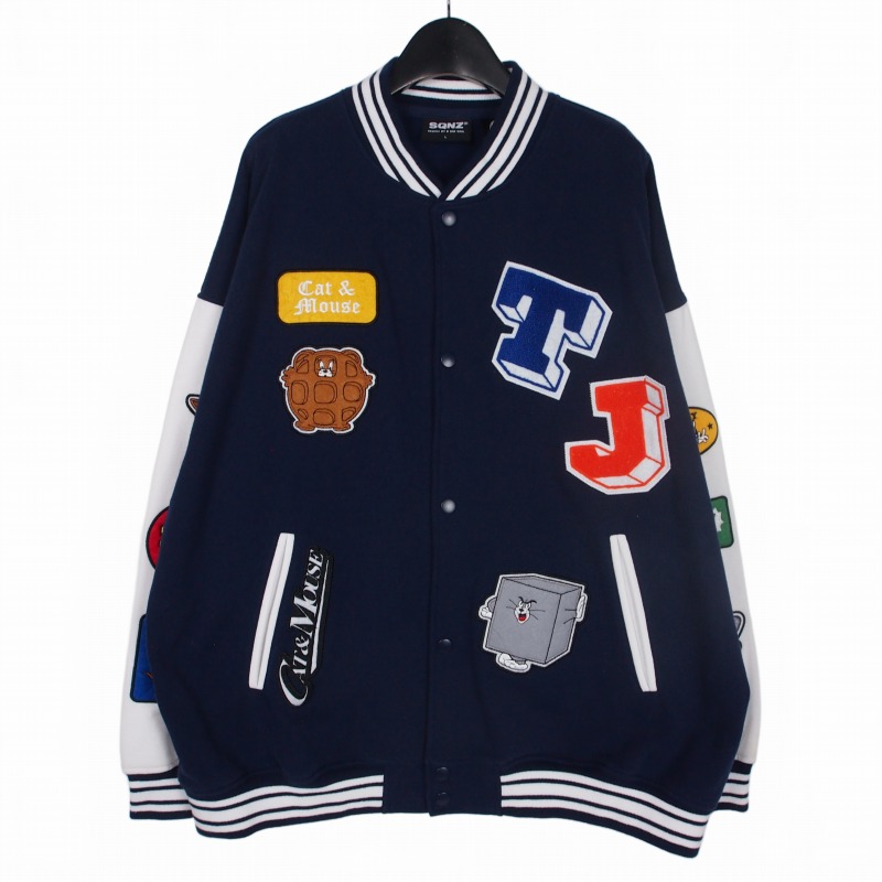 【中古】シークエンズ SEQUENZ TOM and JERRY MULTI WAPPEN JKT トムとジェリー ワッペン スタジャン ジャケット L ネイビー 紺 I-2770909 メンズ 【ベクトル 古着】 260208