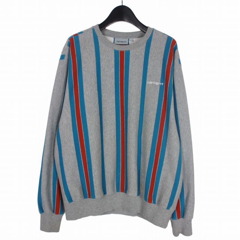 【中古】カーハート carhartt BLANKET STRIPES SWEATSHIRT ストライプ スウェット トレーナー S グレー A212048.V6.XX.03 メンズ 【ベクトル 古着】 260208