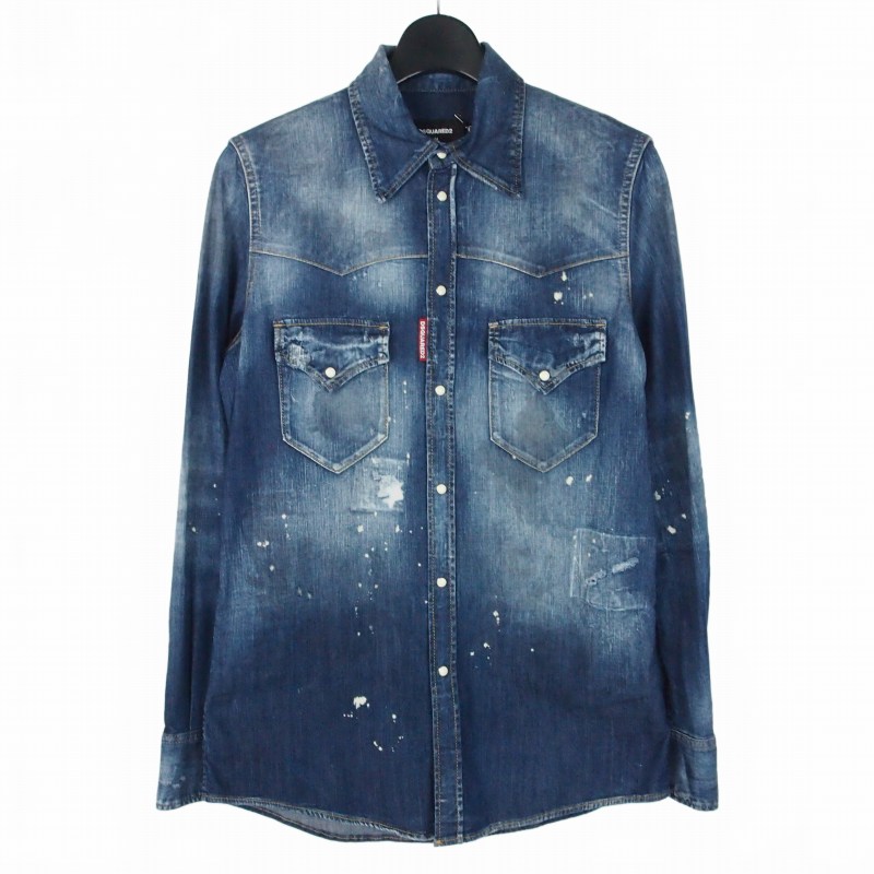 【中古】未当てはめる品 ディースクエアード DSQUARED2 24SS FASHION WESTERN SHIRT ウエスタンデニムシャツ 長袖 44 インディゴ S74DM0795 国内定まり メンズ 【ベクター 古着】 260220
