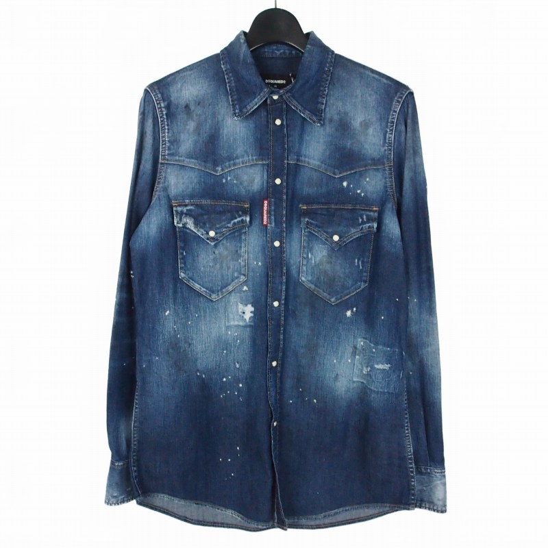 【中古】未当てはめる品 ディースクエアード DSQUARED2 24SS FASHION WESTERN SHIRT ウエスタンデニムシャツ 長袖 48 インディゴ S74DM0795 国内定まり メンズ 【ベクター 古着】 260220