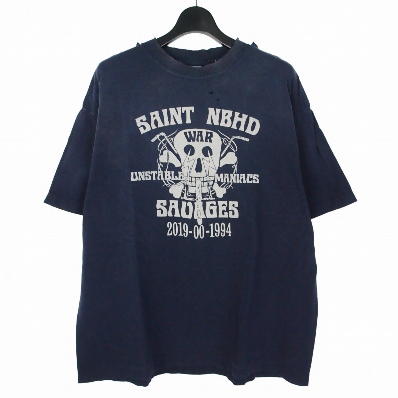 【中古】未当て嵌める品 仙マイケル SAINTMICHAEL × ネイバーフッド NEIGHBORHOOD 25SS STHD . SS TEE SAINT NBHD 刷り上げる Ｔシャツ カットソー 半袖 XL 米国海軍 紺 SM-HR8-0000-C71 メンズ 【ベクター 古着】 260220 Tシャツ・カットソー-トップス-メンズファッション