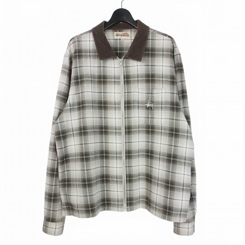 【中古】ステューシー STUSSY 21AW Frank Plaid Zip Shirt 刺?ロゴ オンブレチェック ジップ シャツ シャドウ XL ブラウン 茶 メンズ 【ベクトル 古着】 260224