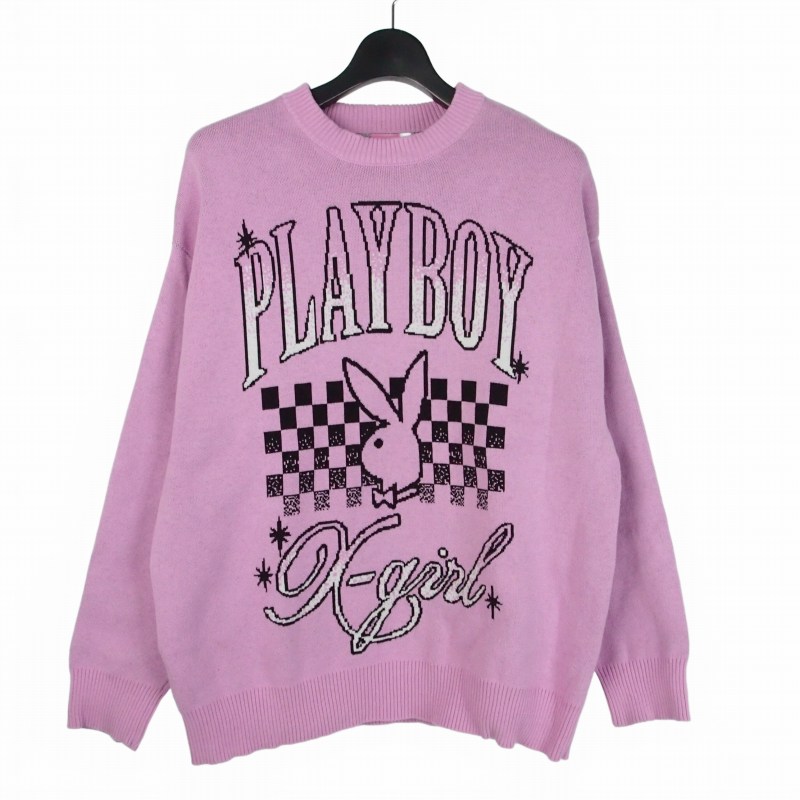 【中古】エックスガール x-girl × プレイボーイ PLAYBOY JACQUARD KNIT TOP ジャガードニット セーター 長袖 OS ピンク 105261015004 レディース 【ベクトル 古着】 260314