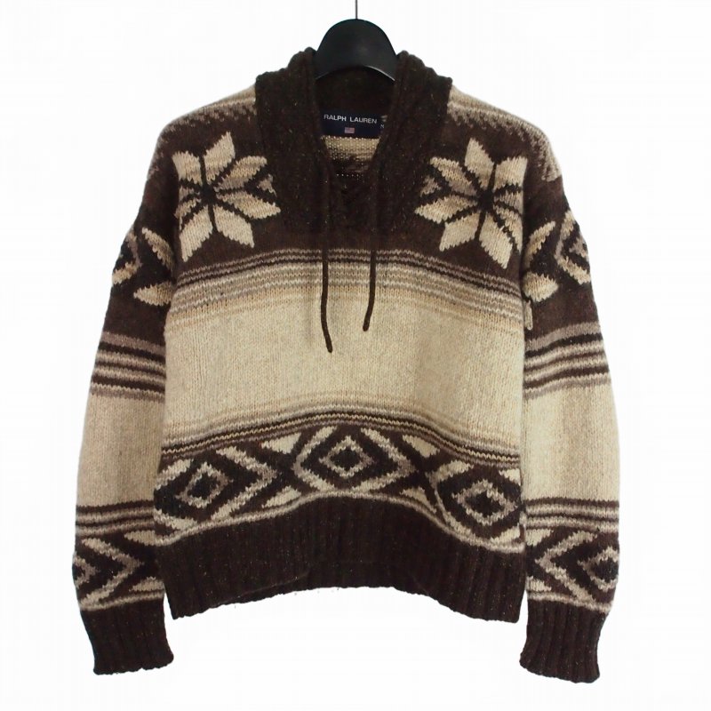 【中古】ラルフローレン RALPH LAUREN ノルディック柄 ウールニット セーター 長袖 M ブラウン ベージュ C-TK-6427 レディース 【ベクトル 古着】 260323