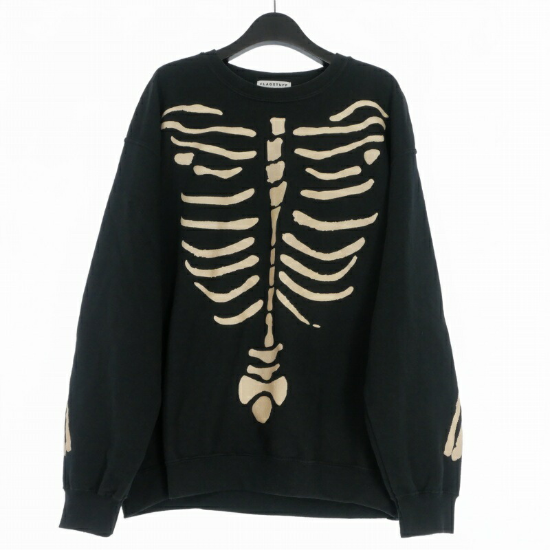 【中古】フラグスタフ FLAGSTUFF 20AW BONE SWEAT クルーネック スウェット トレーナー 長袖 L ブラック 黒 20AW-FS-67 メンズ 【ベクトル 古着】 260326
