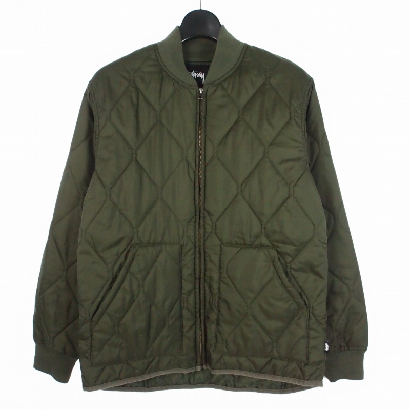 【中古】ステューシー STUSSY Quilted Military Jacket キルティングジャケット ナイロン ブルゾン S カーキ メンズ 【ベクトル 古着】 260403