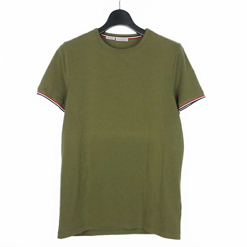 【中古】モンク線路 MONCLER 23SS SLIM FIT か細い填まる トリコロール プルオーバー カットソー 半袖 M カーキ I10918C71600 87296 国内置き目 メンズ 【ベクター 古着】 260421