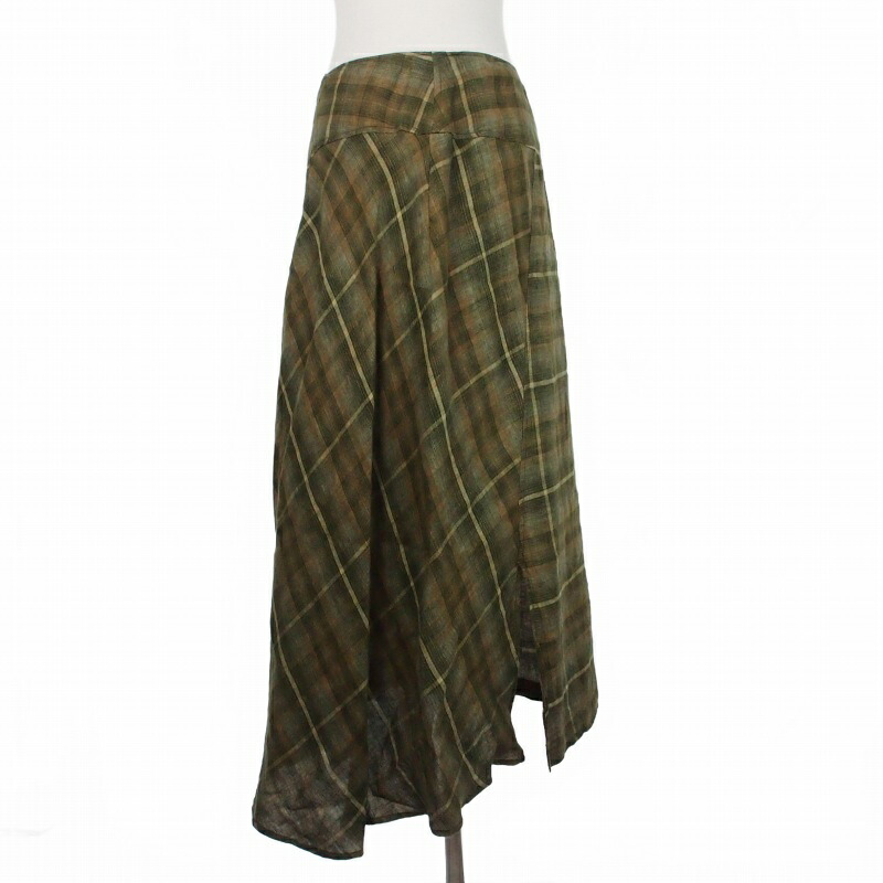 【中古】マックスマーラ 土日伝達ルート MAX MARA WEEKEND LINE 照合のしるし柄 リネンスコート ロングフレアスカート 42 カーキ レディース 【ベクター 古着】 260429