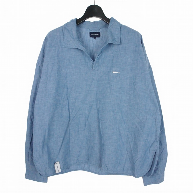 【中古】ディセンダント DESCENDANT × ロンハーマン Ron Herman SALOON PULLOVER CHAMBRAY LS SHIRT 旗がしらのど首 プルオーバー 長袖 2 青色 青 メンズ 【ベクター 古着】 260428 その他-メンズファッション-トップス