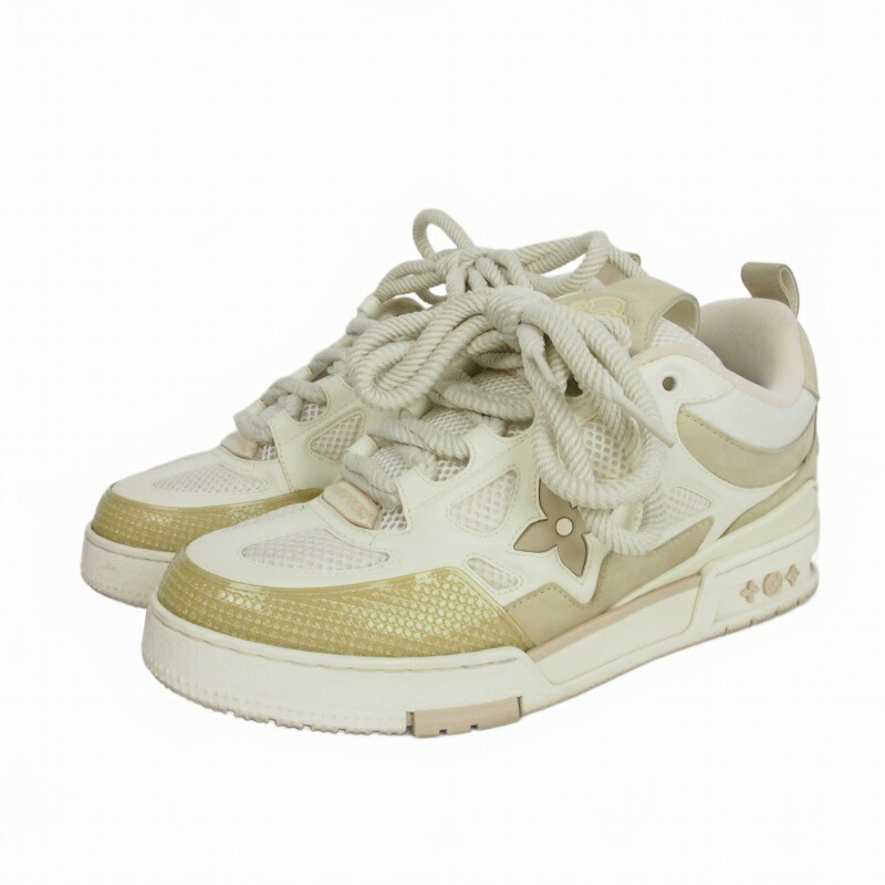 【中古】ルイヴィトン LOUIS VUITTON 23SS LV 滑る伝達ルート テクニカルメッシュ カーフレザー スエードクロス 置き目取りすてる スニーカー 靴 7.5 白いことベージュ GO1202 国内定まり メンズ 【ベクター 古着】 260511