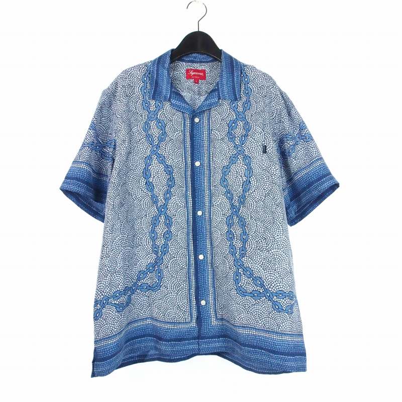 【中古】シュプリーム SUPREME 20SS Mosaic Silk S/S Shirt モザイック 地絹 半袖 プルオーバー L 青碧 メンズ 【ベクター 古着】 260606