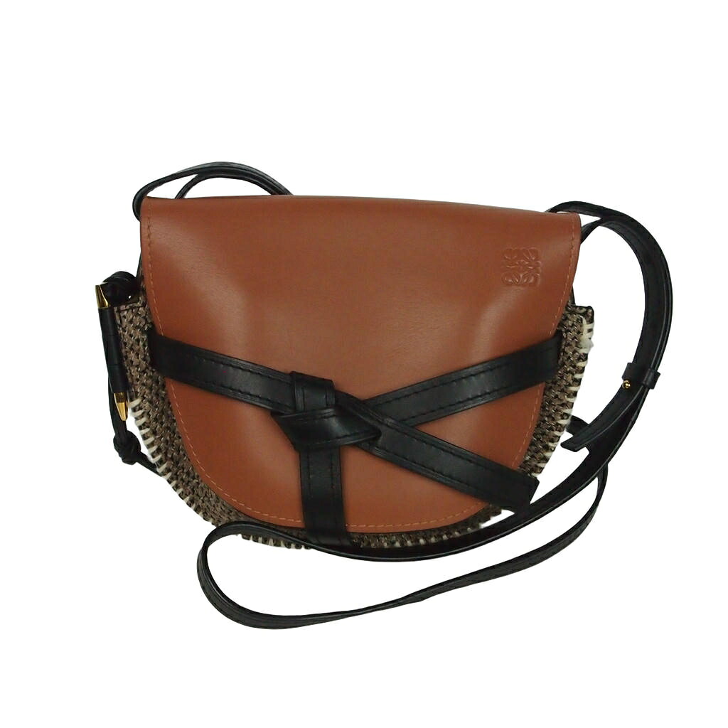 【中古】ロエベ LOEWE GATE BAG 論理ゲート御徒面子 スモール ショルダーバッグ なめし革 ツィード 茶 赤銅色 レディース 【ベクター 古着】 260608