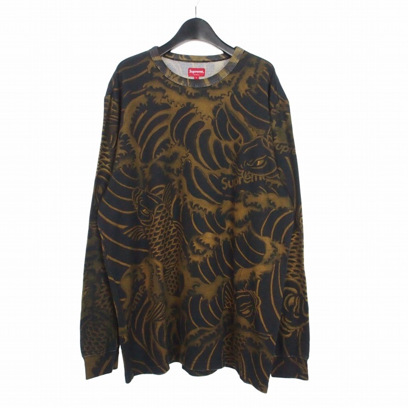 【中古】シュプリーム SUPREME 20SS Waves L/S Top 和柄 サーマルロンT ロングスリーブ Tシャツ カットソー 長袖 L ブラック 黒 メンズ 【ベクトル 古着】 260706｜VECTOR&times;Refine
