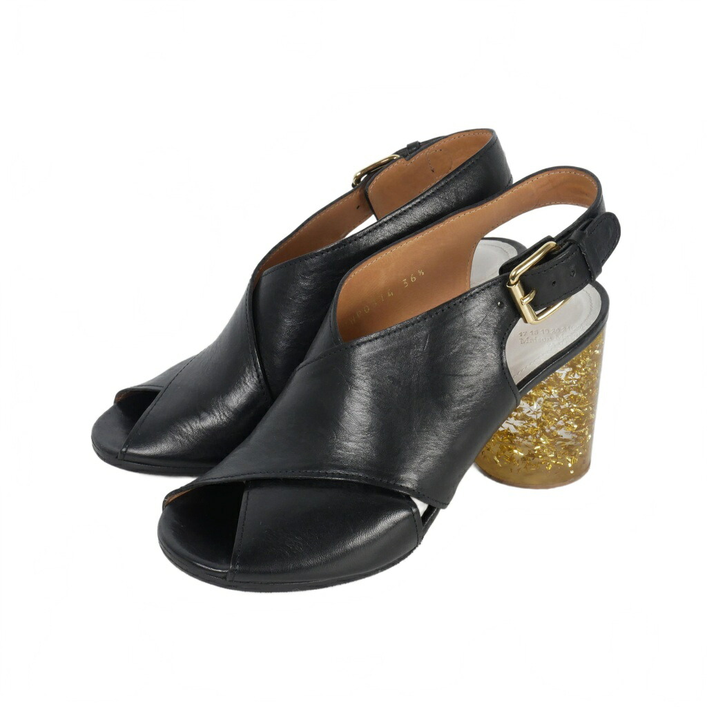 【中古】メゾンマルジェラ Maison Margiela ラメ クリアヒール ストラップ サンダル 36.5 黒 ブラック レディース 【ベクトル 古着】 250201
