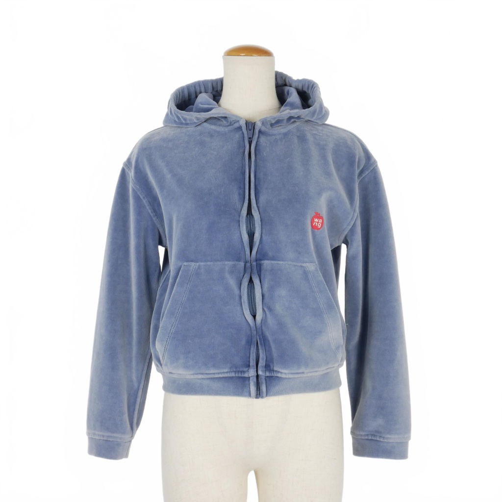 【中古】アレキサンダーワン alexanderwang.t シュリンク ウォッシュド ベロアパーカー ショート丈 アップルロゴ XS 青 ブルー レディース 【ベクトル 古着】 250317