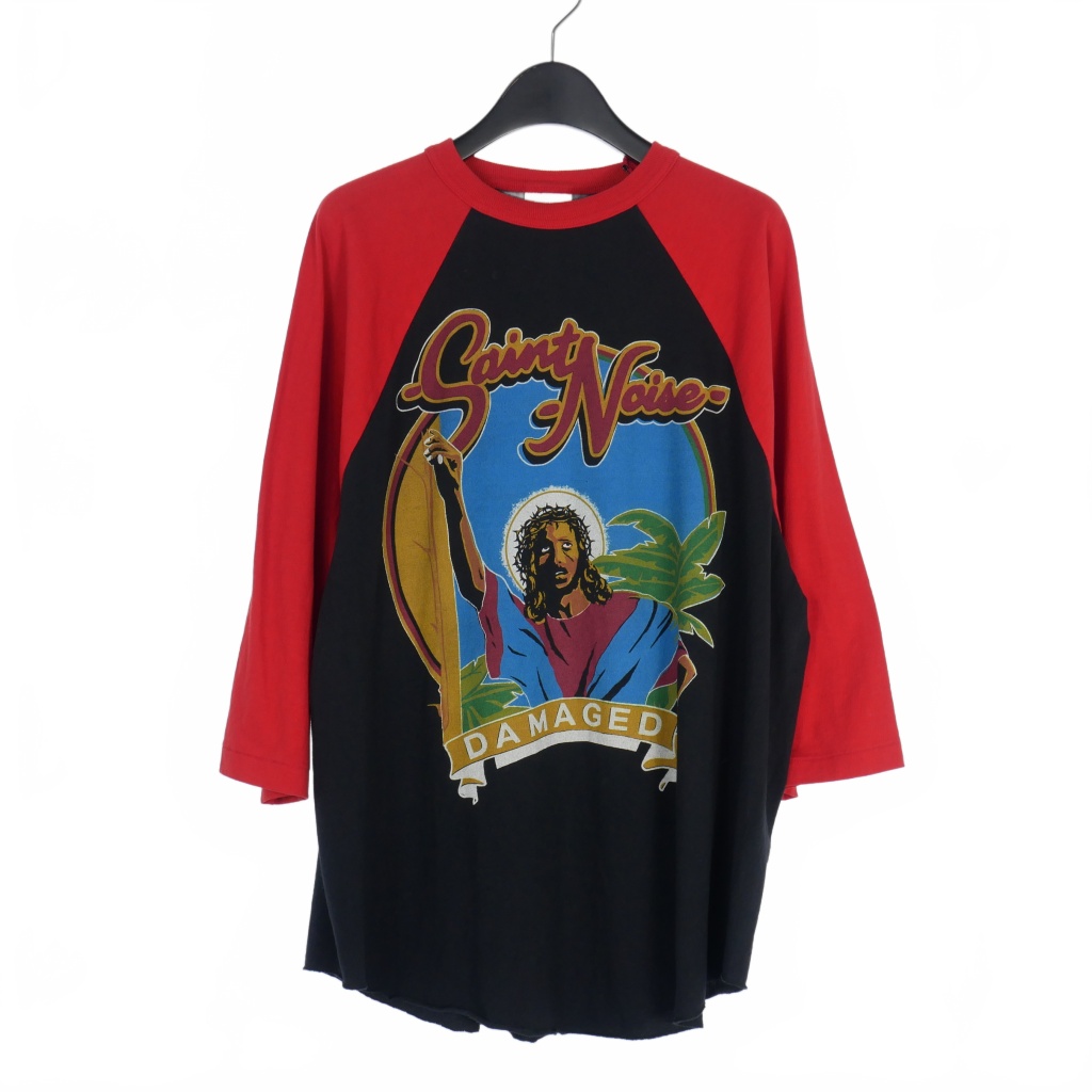 【中古】未使用品 セントマイケル SAINTMICHAEL × LASTMAN 25SS SS TEE SNT NOIS ラグランスリーブＴシャツ カットソー 七分袖 XL ブラック/レッド 黒 赤 SM-HR8-0000-C27 メンズ レディース 【ベクトル 古着】 250928