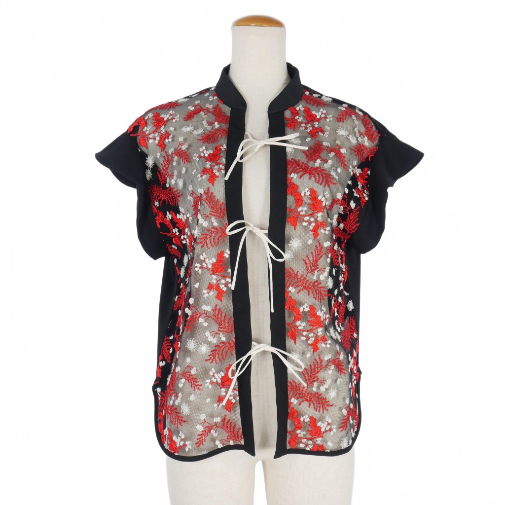 トップス Mame Kurogouchi Tunic Flower Embroidery Floral Lace French Sleeve Top - blue - Mame Kurogouchi