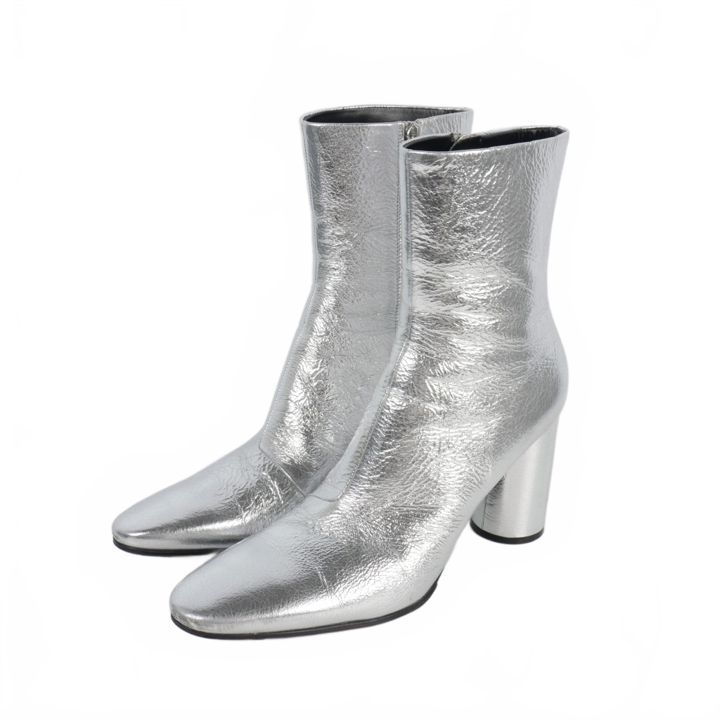 【中古】バレンシアガ BALENCIAGA ヒール レザー ショートブーツ サイドジップ 37 シルバー レディース 【ベクトル 古着】 250609