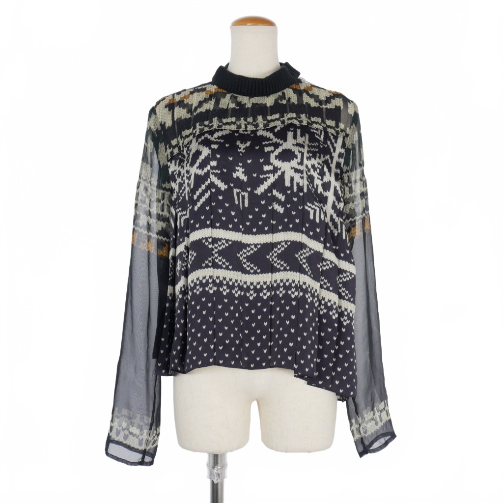 【sacai】サカイ アンサンブル ニット ブラウス 変形 花柄 総柄 プリーツ 入手困難 sacaiサカイ新品 完売花柄フローラルブラウス黒