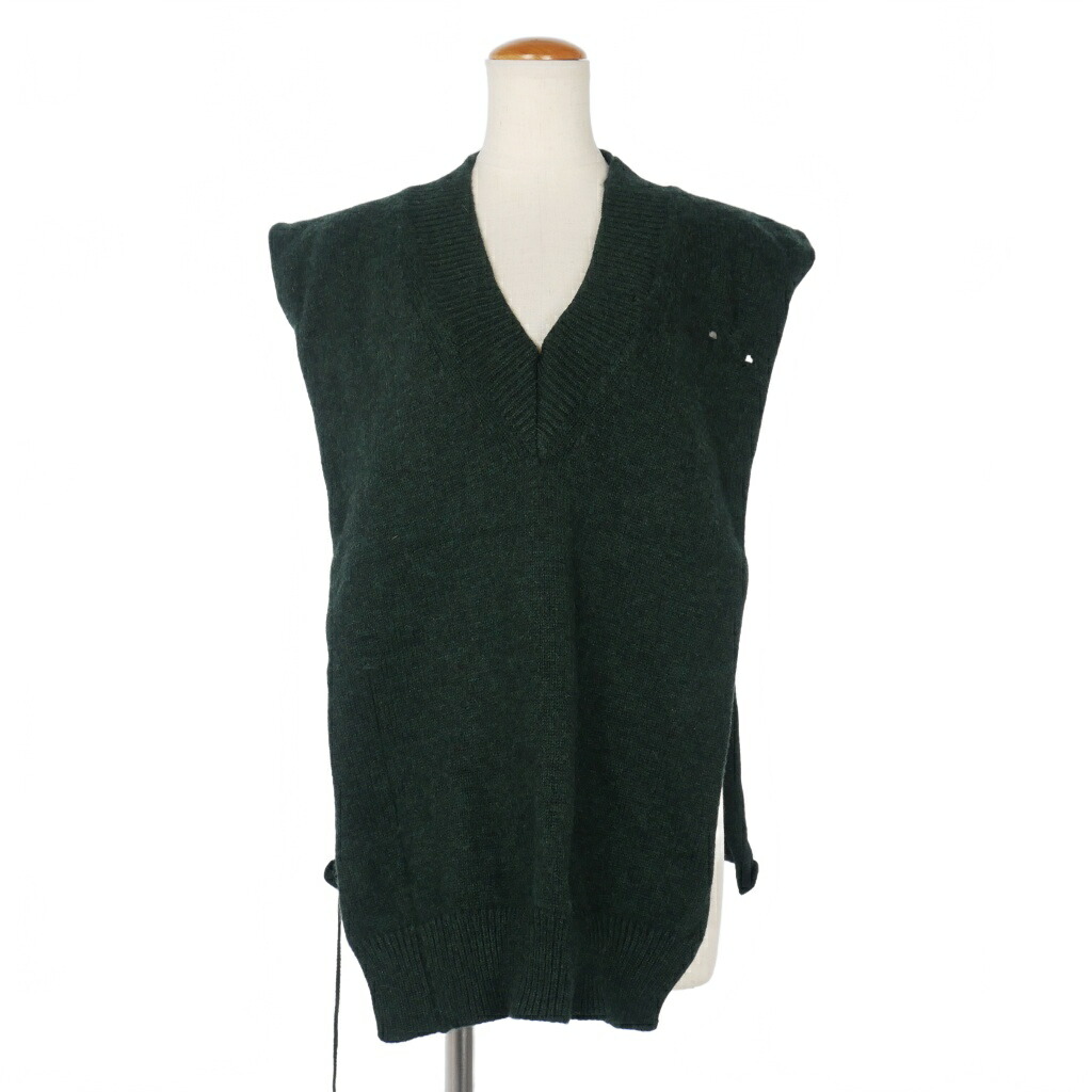 【中古】メゾンマルジェラ Maison Margiela 21AW デストロイ タバードニットベスト Vネック S 緑 ダークグリーン S51TH0072 レディース 【ベクトル 古着】 251221