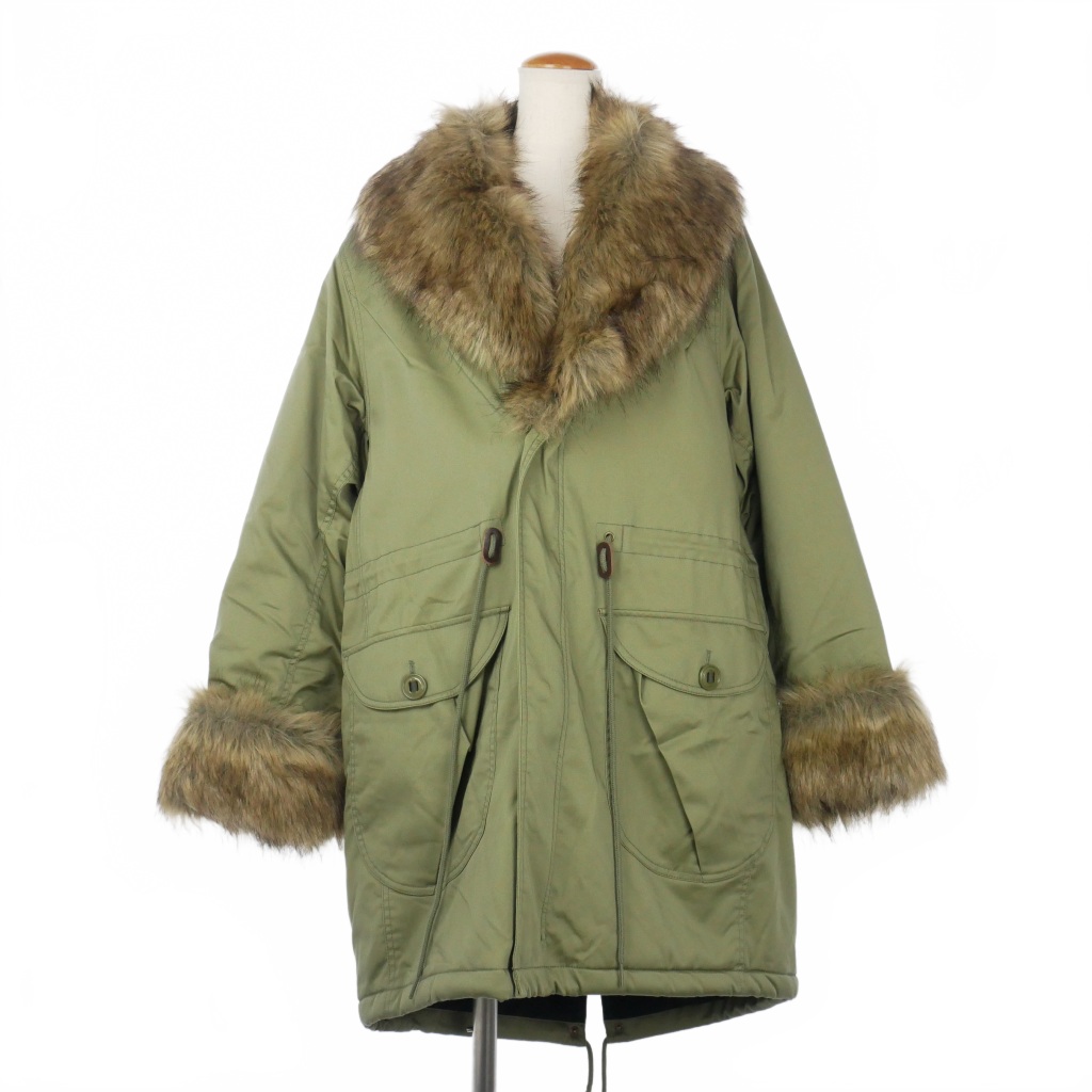 【中古】未使用品 オープンワイワイ OPEN YY フェイクファー トリミング サファリジャケット コート S 緑 カーキ YY254JK005 レディース 【ベクトル 古着】 260222