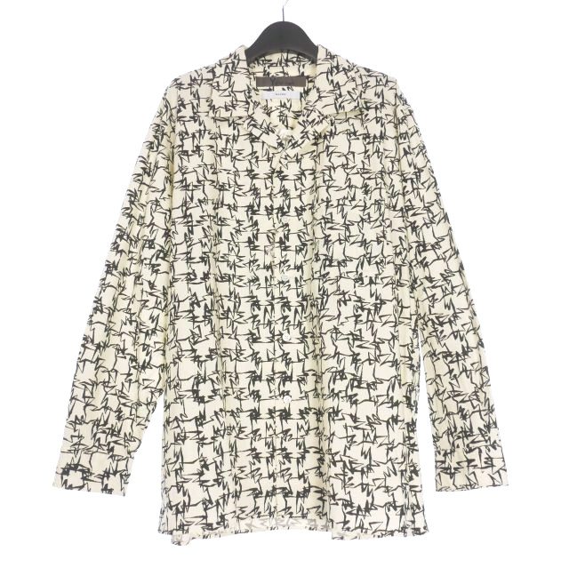 【中古】未当てはめる品 ワイズフォーメン Y\u0027s for men × マシス MASSES COTTON PIGMENT PRINT OPEN COLLAR SHIRT 総柄刷り上げる オープンカラーシャツ 長袖 4 白いこと 白 ML-B91-044-1-04 メンズ 【ベクター 古着】 260309