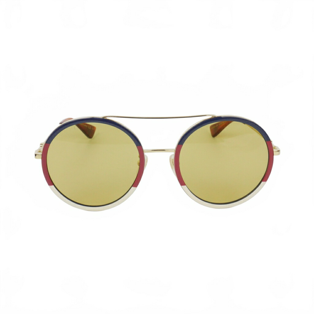 【中古】グッチ GUCCI サングラス アイウェア ラウンド トリコロール ゴールド 金 GG0061S レディース 【ベクトル 古着】 260314