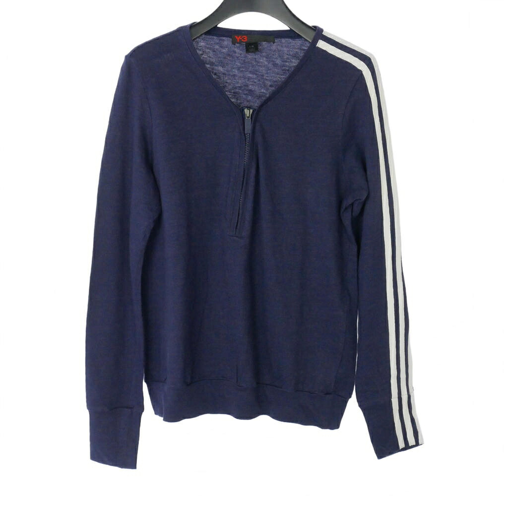 【中古】ワイスリー Y-3 ハーフジップニット カットソー Vネック 長袖 ライン Lサイズ ネイビー 紺 レディース 【ベクトル 古着】 260329