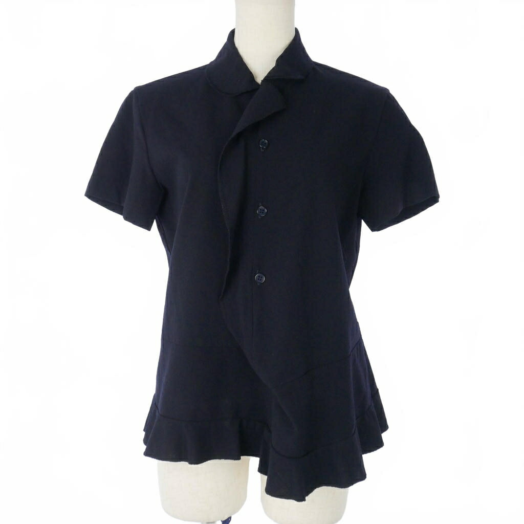 【中古】トリココムデギャルソン tricot COMME des GARCONS 丸襟ブラウス シャツ 半袖 無地 Mサイズ ネイビー 紺 TB-02010M  レディース 【ベクトル 古着】 260329
