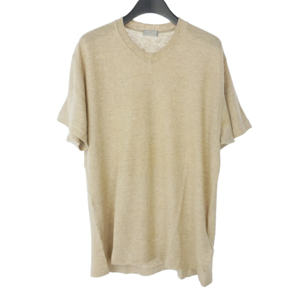 【中古】コムデギャルソンオム COMME des GARCONS HOMME 田中オム Vネック リネン ニット セーター 半袖 無地 ベージュ HT-020330 メンズ 【ベクトル 古着】 260331