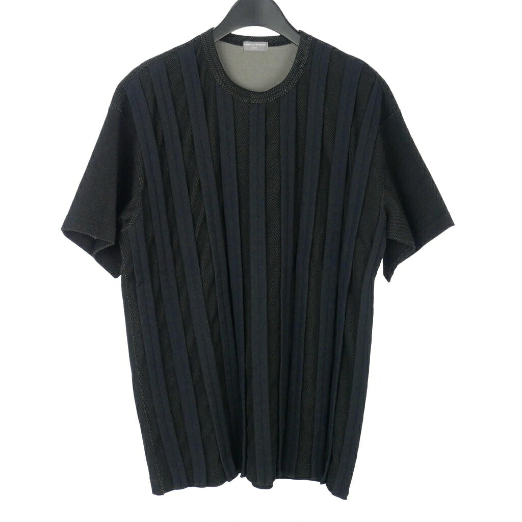 【中古】コムデギャルソンオム COMME des GARCONS HOMME 田中オム 切替 ストライプ Tシャツ カットソー 半袖 無地 ブラック 黒 HT-100050 メンズ 【ベクトル 古着】 260407