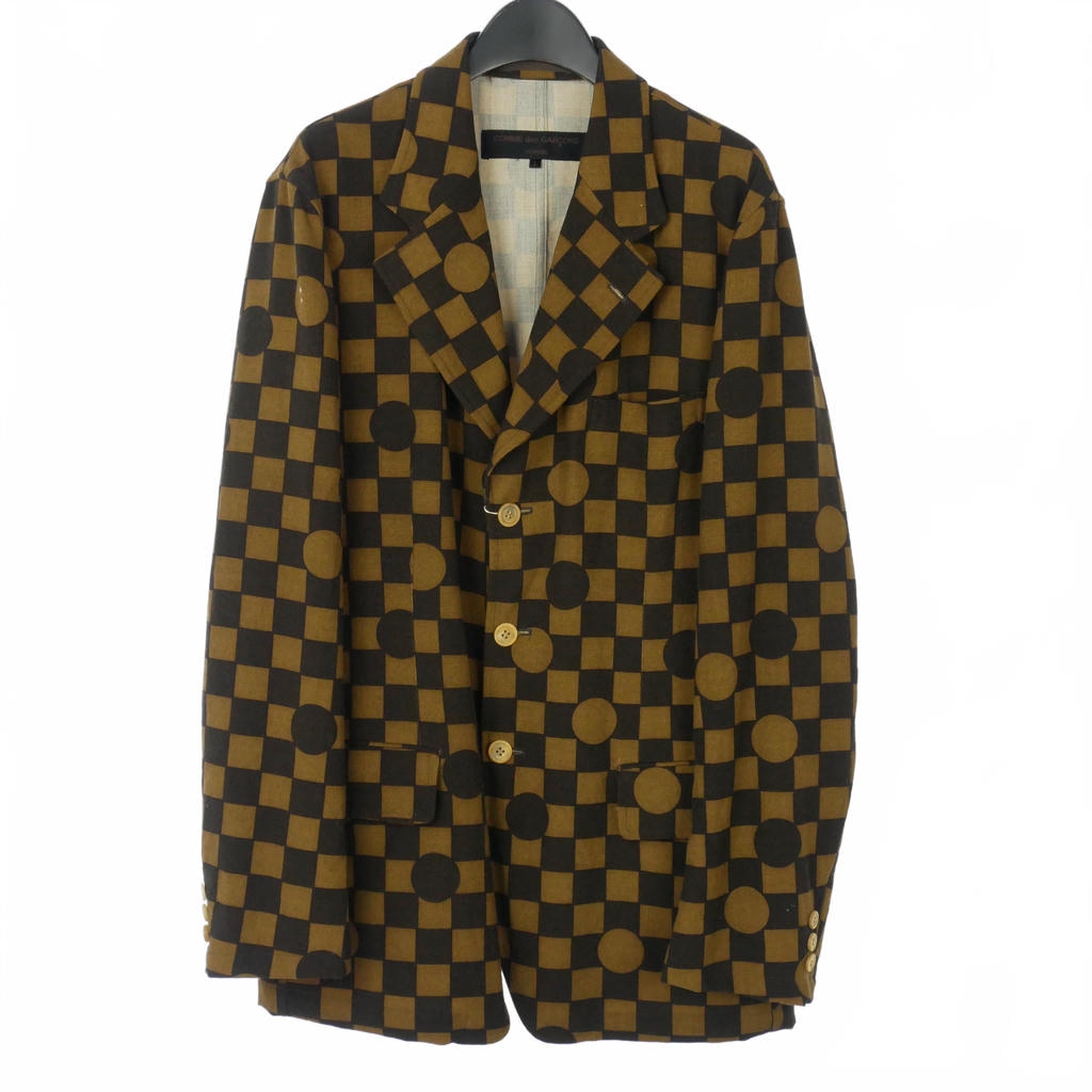 【中古】未当て嵌める品 コムデギャルソンオム COMME des GARCONS HOMME 2003SS 田中オム 市松柄 点点柄 総柄 羊毛上衣 シングル乳ぶさ L大きさ 赤銅色 茶 HI-J018-051-2-4 メンズ 【ベクター 古着】 260407