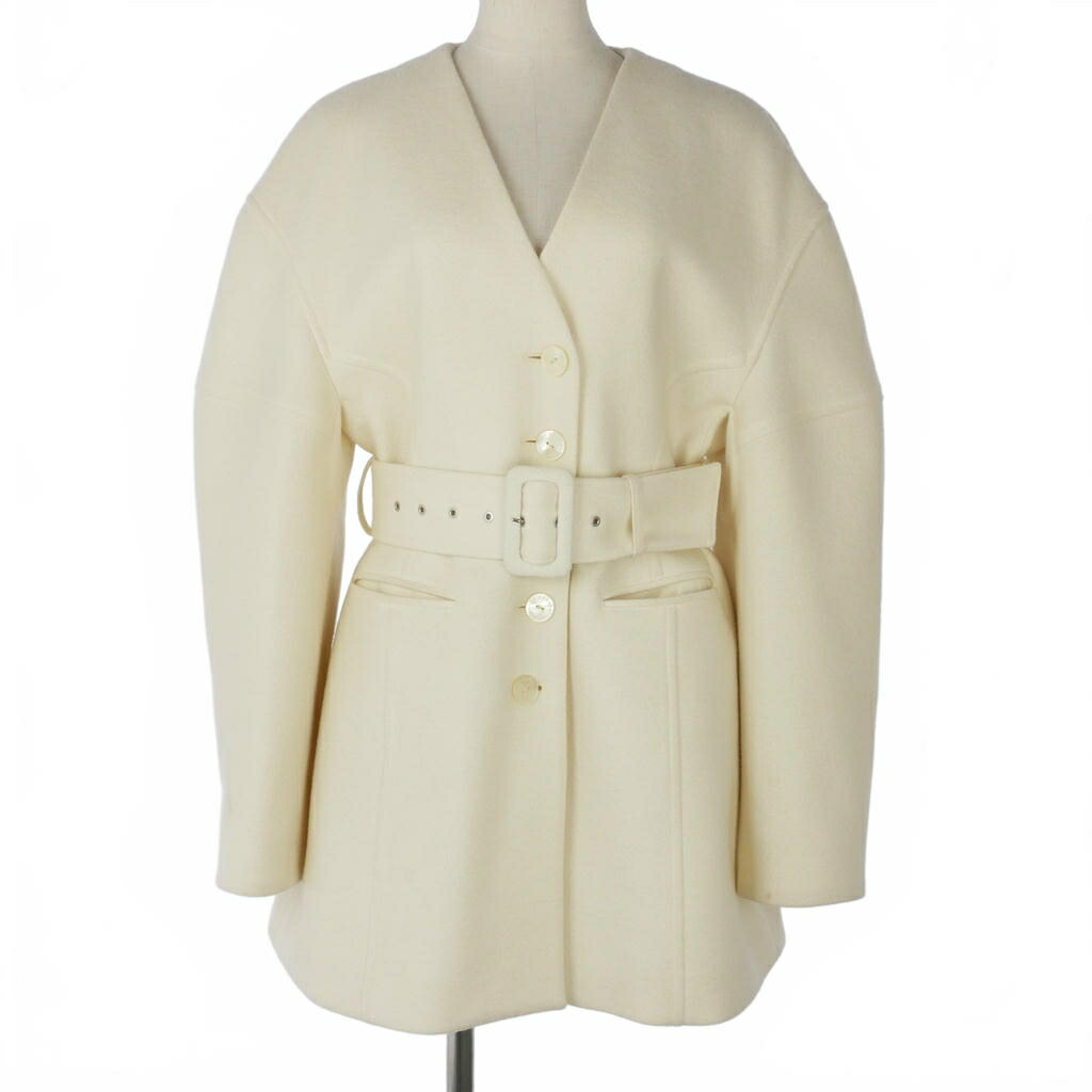 【中古】アキラナカ AKIRA NAKA 22AW Flora belted collarless coat ノーカラーウールコート midi丈 2 白 白いこと AW2212-WH レディース 【ベクター 古着】 260404 コート・ジャケット-レディースファッション